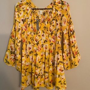 Yellow,Floral,Babydoll Top